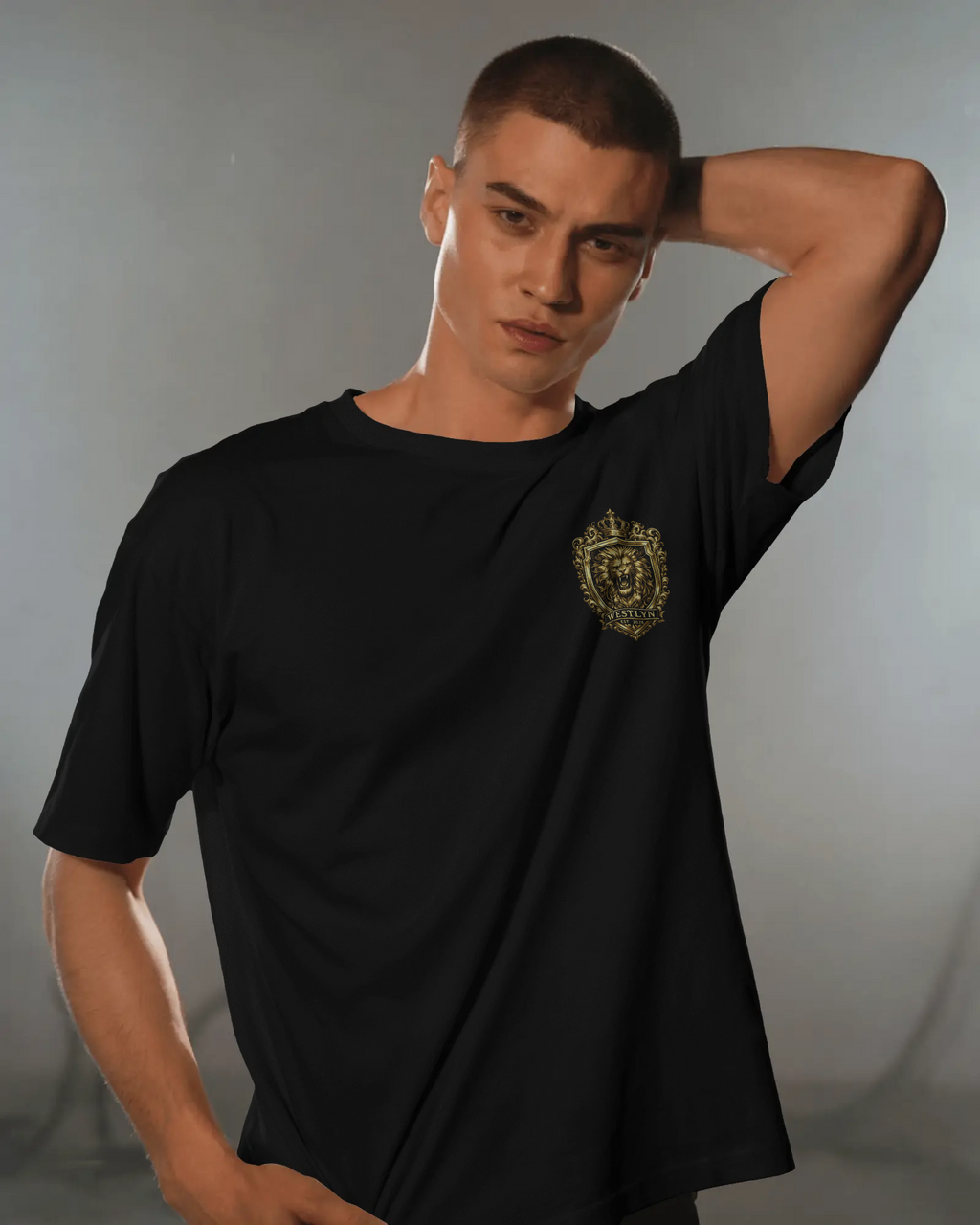 T-Shirt with Gold Lion Crest