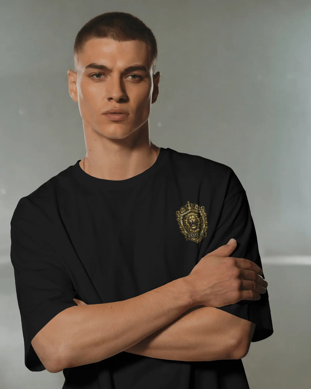 T-Shirt with Gold Lion Crest