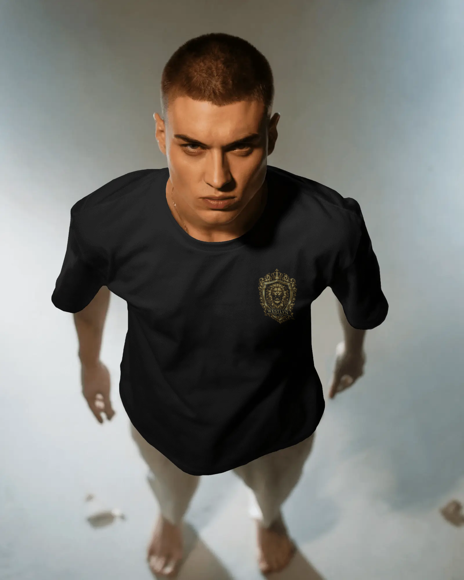 T-Shirt with Gold Lion Crest