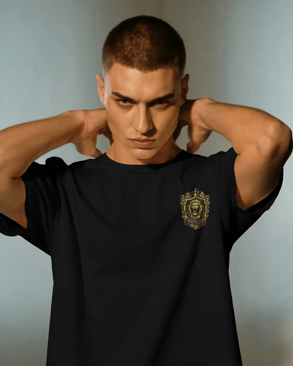 T-Shirt with Gold Lion Crest